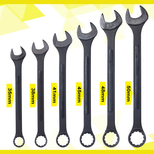 A2ZHOME Jumbo Combination Wrench Set extra large, Metric, 6-piece, 1-3/8'' to 2'',Black Oxide, with Pouch