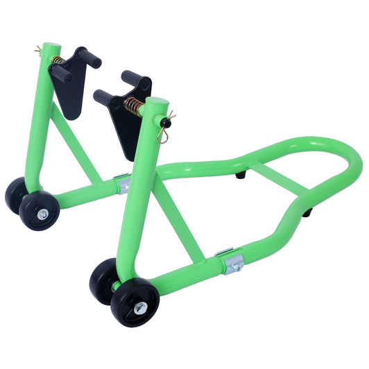 A2ZHOME Motorcycle Stand 1000LB Sport Bike Front and Rear Wheel Lift Swingarm Paddock Stands Black U green
