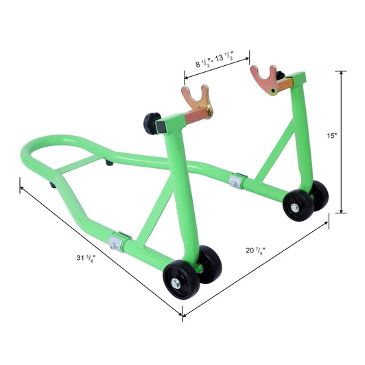 A2ZHOME Motorcycle Stand 1000LB Sport Bike Front and Rear Wheel Lift Swingarm Paddock Stands Black U green