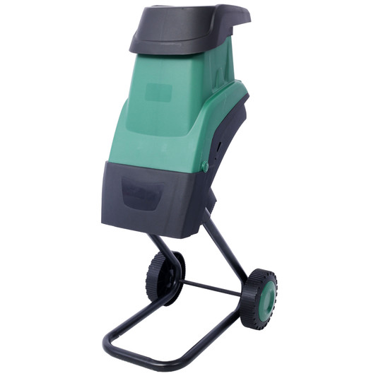 A2ZHOME 15Amp Electric Wood Chipper/Shredder with Wheels Electric Garden Shredder Portable Chipping Width Collection Bag, Double Sided Blade System, Auto Shut-Off Green