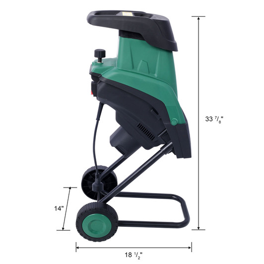 A2ZHOME 15Amp Electric Wood Chipper/Shredder with Wheels Electric Garden Shredder Portable Chipping Width Collection Bag, Double Sided Blade System, Auto Shut-Off Green