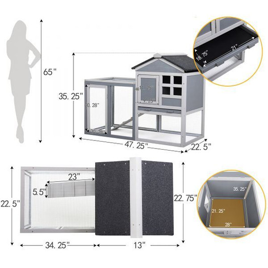 A2ZHOME Indoor Outdoor Rabbit Hutch, Bunny Cage with Run, Pull Out Tray, Guinea Pig House for Small Animals XH