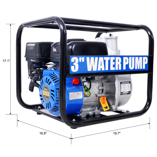 A2ZHOME Semi Trash Pump 3 inch, 209cc 7HP 4 stroke OHV ENGINE, Gas Powered Semi Trash Water Pump 50 ft Discharge Hose, 12 ft Suction Hose with Complete Fittings,EPA compliant