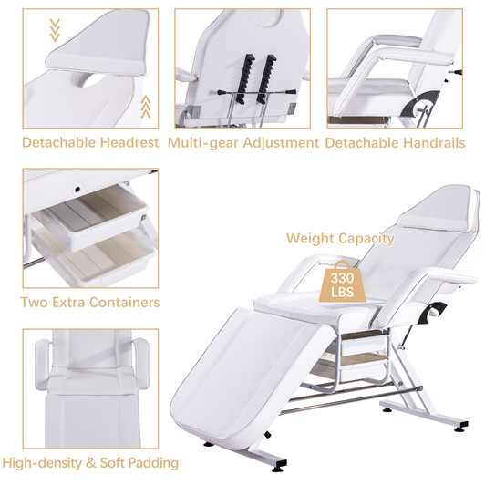 A2ZHOME Massage Salon Tattoo Chair with Two Trays, White