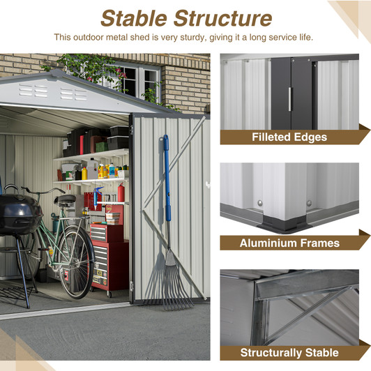 A2ZHOME 8 x 6 ft Outdoor Storage Shed: All-Weather Metal Shed with Dual Lockable Doors