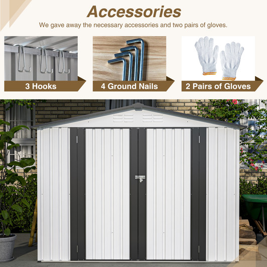 A2ZHOME 8 x 6 ft Outdoor Storage Shed: All-Weather Metal Shed with Dual Lockable Doors