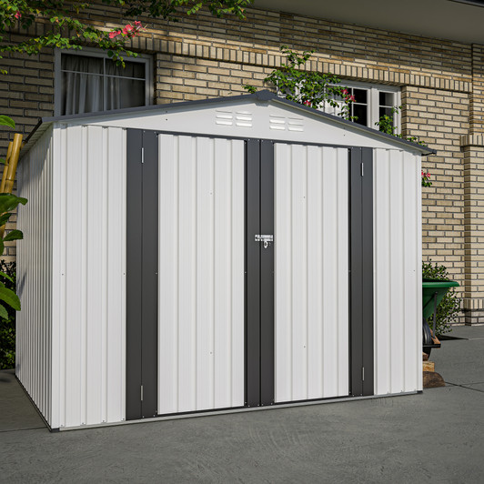 A2ZHOME 8 x 6 ft Outdoor Storage Shed: All-Weather Metal Shed with Dual Lockable Doors