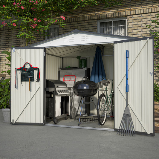 A2ZHOME 8 x 6 ft Outdoor Storage Shed: All-Weather Metal Shed with Dual Lockable Doors