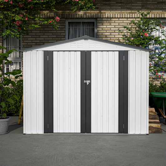 A2ZHOME 8 x 6 ft Outdoor Storage Shed: All-Weather Metal Shed with Dual Lockable Doors