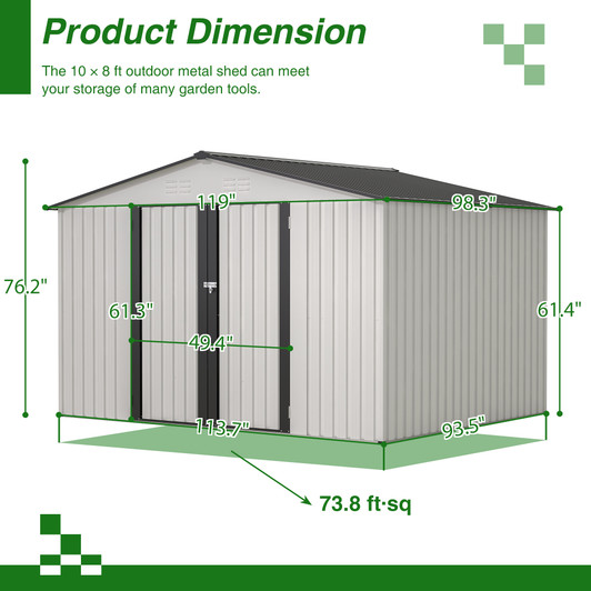 A2ZHOME 10X8 FT Outdoor Storage Shed: Durable and Stylish All-Weather Storage