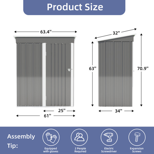 A2ZHOME 5*3 FT Outdoor Storage Shed: Compact, Secure, and Stylish Storage Solution