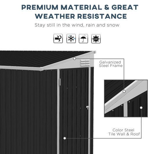 A2ZHOME 4' x 8' Metal Outdoor Storage Shed, Lean to Storage Shed, Garden Tool Storage House with Lockable Door and 2 Air Vents for Backyard, Patio, Lawn, Dark Gray