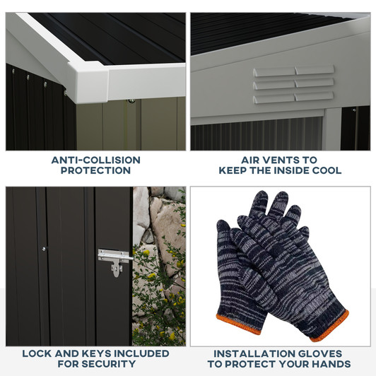 A2ZHOME 4' x 8' Metal Outdoor Storage Shed, Lean to Storage Shed, Garden Tool Storage House with Lockable Door and 2 Air Vents for Backyard, Patio, Lawn, Dark Gray