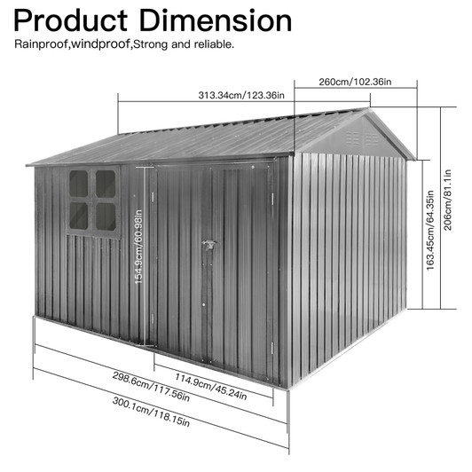 A2ZHOME 10ft x 8ft Metal Garden Shed: Spacious and Stylish Outdoor Storage Solution