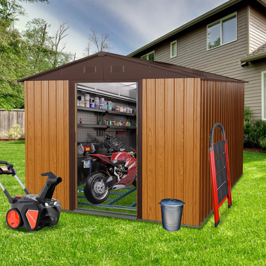 A2ZHOME 8ft x 10ft Outdoor Metal Storage Shed with Metal Floor Base: Stylish and Durable Storage Solution