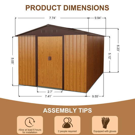 A2ZHOME 8ft x 10ft Outdoor Metal Storage Shed with Metal Floor Base: Stylish and Durable Storage Solution