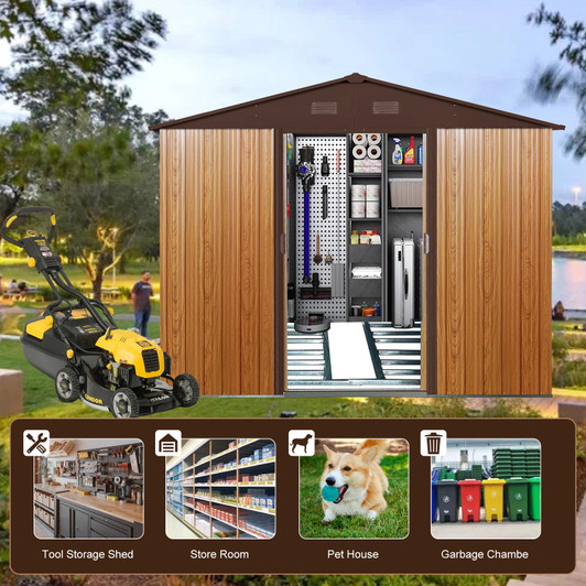 A2ZHOME 8ft x 10ft Outdoor Metal Storage Shed with Metal Floor Base: Stylish and Durable Storage Solution
