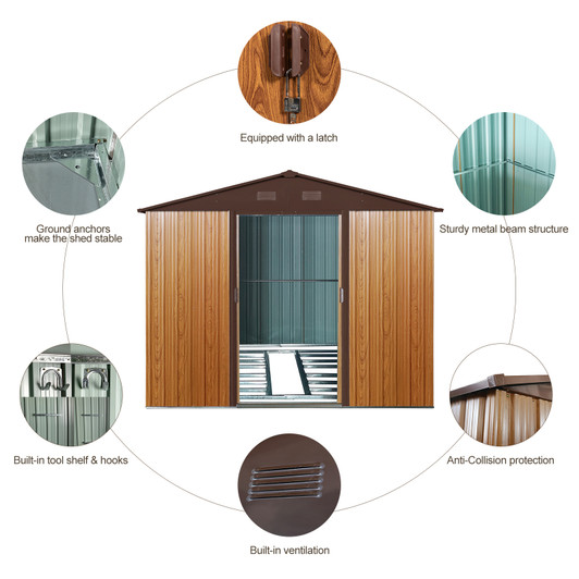 A2ZHOME 8ft x 10ft Outdoor Metal Storage Shed with Metal Floor Base: Stylish and Durable Storage Solution