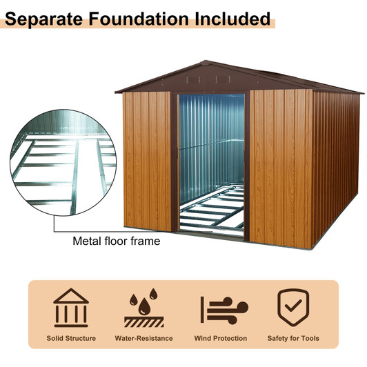 A2ZHOME 8ft x 10ft Outdoor Metal Storage Shed with Metal Floor Base: Stylish and Durable Storage Solution