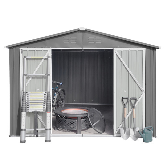 A2ZHOME 10ft x 12ft Metal Garden Shed: Spacious and Durable Outdoor Storage Solution in Grey
