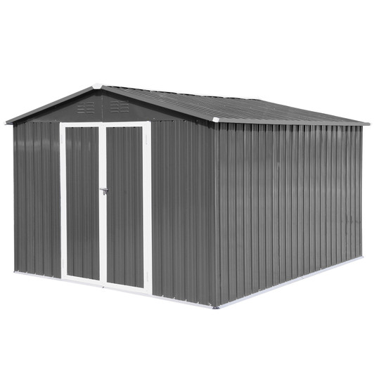 A2ZHOME 10ft x 12ft Metal Garden Shed: Spacious and Durable Outdoor Storage Solution in Grey