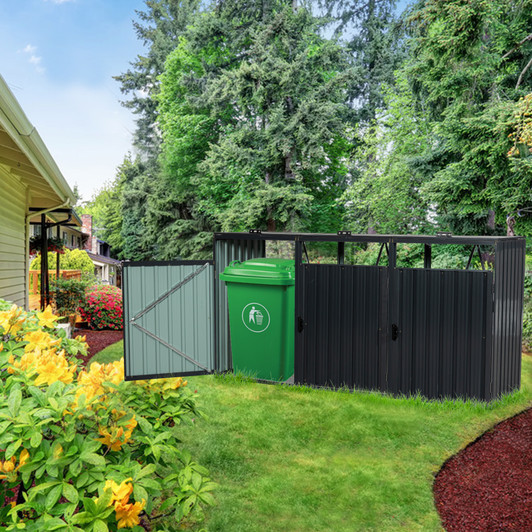 A2ZHOME Garbage Bin Shed Stores 3 Trash Cans: Sturdy Stainless Galvanized Steel Outdoor Bin Shed for Garbage Storage