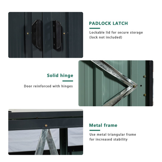 A2ZHOME Garbage Bin Shed Stores 3 Trash Cans: Sturdy Stainless Galvanized Steel Outdoor Bin Shed for Garbage Storage