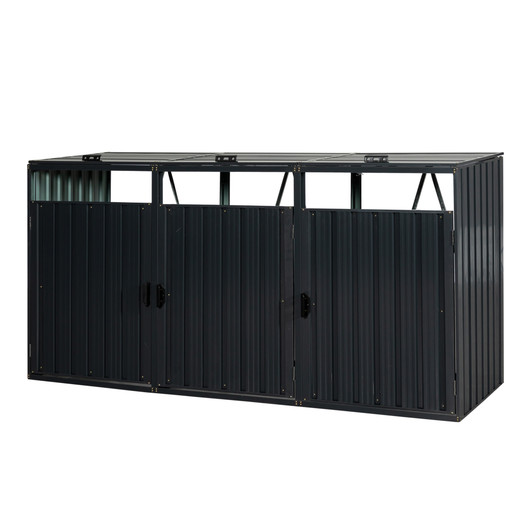 A2ZHOME Garbage Bin Shed Stores 3 Trash Cans: Sturdy Stainless Galvanized Steel Outdoor Bin Shed for Garbage Storage