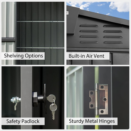 A2ZHOME 8.2' x 6.2' Outdoor Storage Shed: Durable Metal Garden Shed for Bikes, Trash Cans, and More