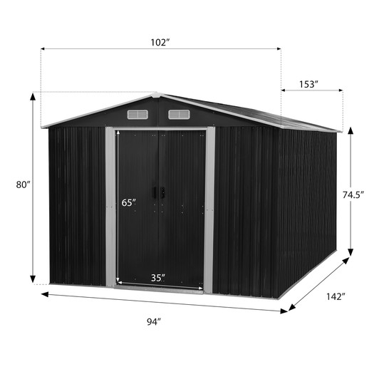 A2ZHOME 8'x12' Tool Shed: Durable Outdoor Storage in Charcoal Black
