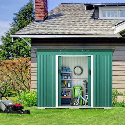 A2ZHOME 4.2'x9.1' Outdoor Storage Shed: Compact and Durable Storage Solution in Green