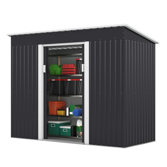 A2ZHOME 4.2'x9.1' Outdoor Storage Shed: Sleek and Durable Storage Solution in Dark Gray