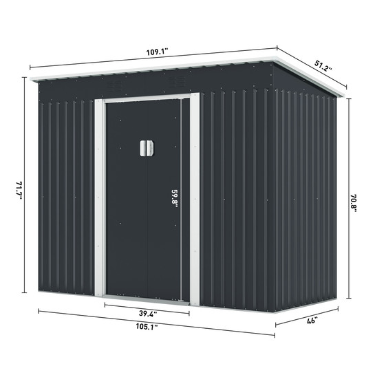 A2ZHOME 4.2'x9.1' Outdoor Storage Shed: Sleek and Durable Storage Solution in Dark Gray