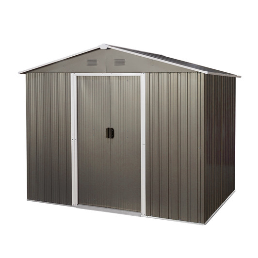 A2ZHOME 8ft x 6ft Outdoor Metal Storage Shed with Floor Base: Sturdy and Stylish Storage Solution in Gray