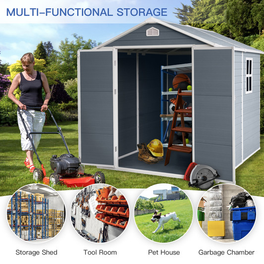 A2ZHOME 6x8ft Resin Outdoor Storage Shed Kit: Ideal Solution for Storing Patio Furniture in Grey