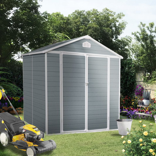 A2ZHOME 6x8ft Resin Outdoor Storage Shed Kit: Ideal Solution for Storing Patio Furniture in Grey