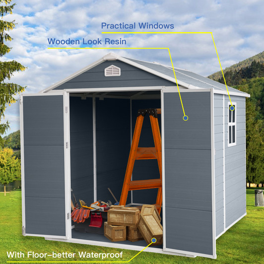 A2ZHOME 6x8ft Resin Outdoor Storage Shed Kit: Ideal Solution for Storing Patio Furniture in Grey
