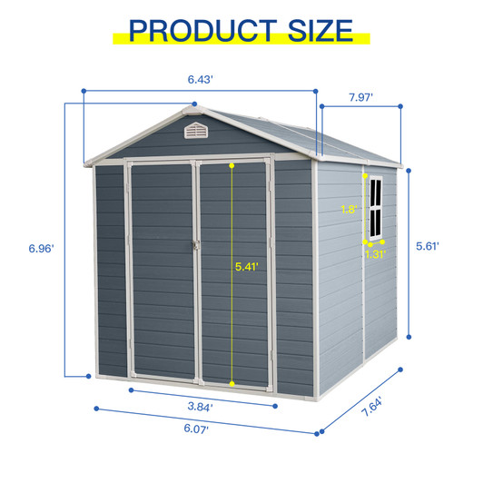 A2ZHOME 6x8ft Resin Outdoor Storage Shed Kit: Ideal Solution for Storing Patio Furniture in Grey