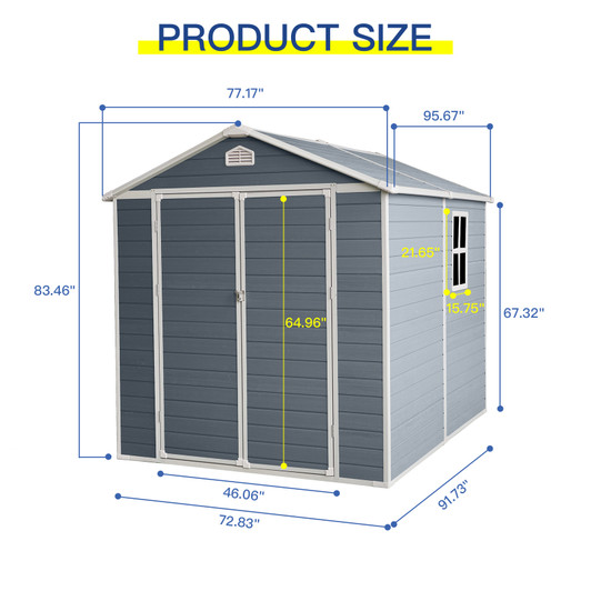A2ZHOME 6x8ft Resin Outdoor Storage Shed Kit: Ideal Solution for Storing Patio Furniture in Grey