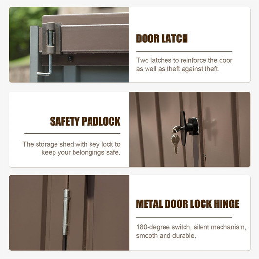 A2ZHOME Outdoor Storage Shed 10'x8': Spacious Metal Tool Shed with Lockable Double Doors in Brown