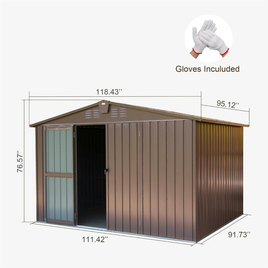 A2ZHOME Outdoor Storage Shed 10'x8': Spacious Metal Tool Shed with Lockable Double Doors in Brown