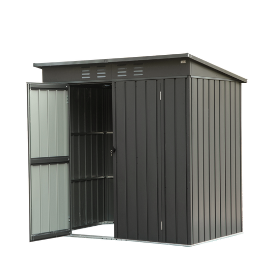 A2ZHOME Backyard Storage Shed 6x4ft: Galvanized Steel Garden Shed with Sloping Roof and Lockable Door in Black
