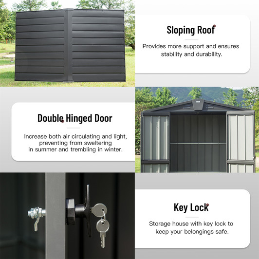 A2ZHOME Outdoor Storage Shed 5.7x3 FT: Compact Metal Tool Shed with Lockable Double Door in Black