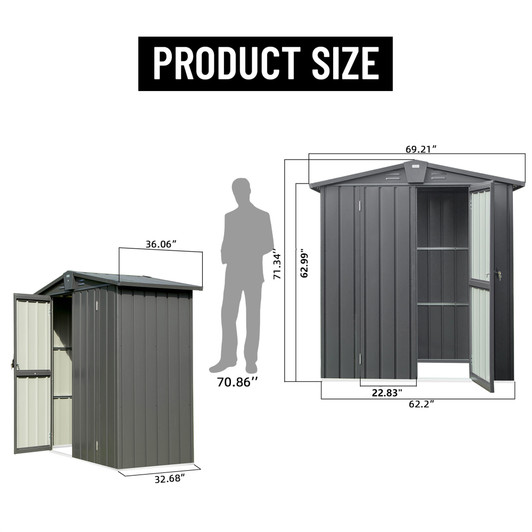 A2ZHOME Outdoor Storage Shed 5.7x3 FT: Compact Metal Tool Shed with Lockable Double Door in Black