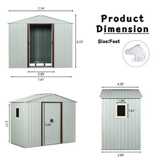 A2ZHOME 8ft x 4ft Outdoor Metal Storage Shed with Window: Sleek and Durable White Storage Solution