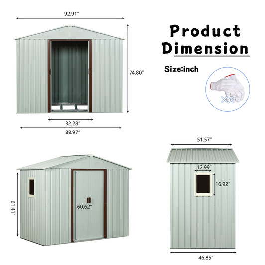 A2ZHOME 8ft x 4ft Outdoor Metal Storage Shed with Window: Sleek and Durable White Storage Solution