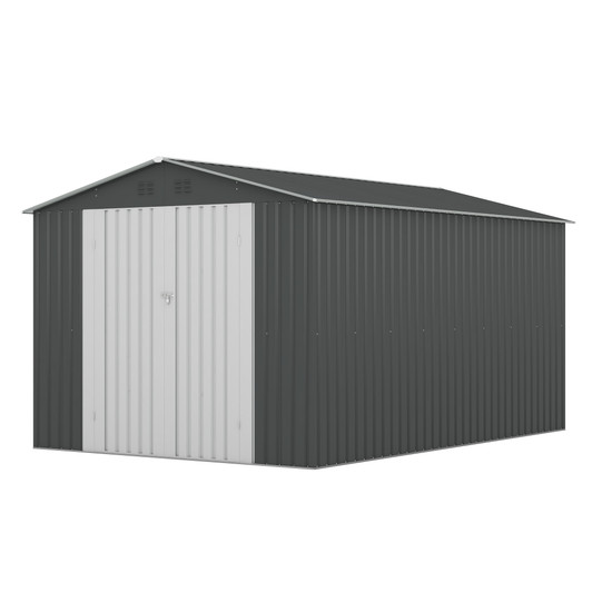 A2ZHOME 8' x 12' Hinge Outdoor Storage Room: Spacious and Versatile Gray Storage Solution