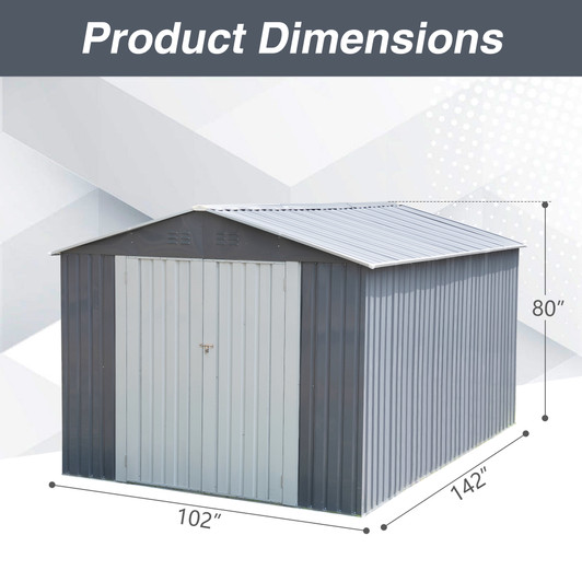 A2ZHOME 8' x 12' Hinge Outdoor Storage Room: Spacious and Versatile Gray Storage Solution