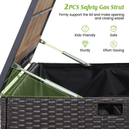 A2ZHOME 134 Gallon Rattan Storage Box with Zippered Liner and Solid Acacia Wood Top: Elegant and Functional Outdoor Storage