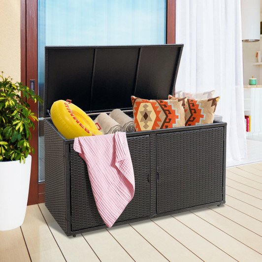 A2ZHOME 88 Gallon Garden Patio Rattan Storage Container Box: Stylish, Spacious, and Weather-Resistant Storage Solution